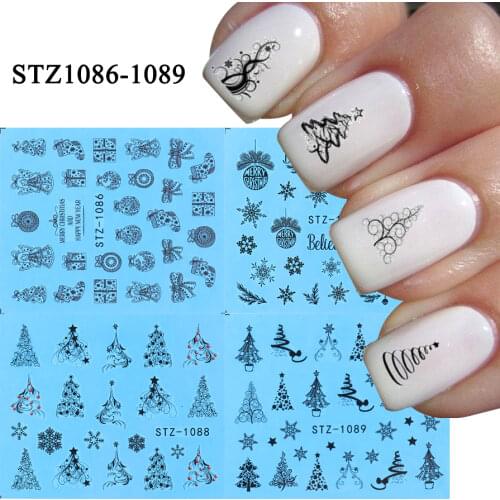 4pc Winter Design Water Nail Stickers Set Christmas Tree Nail Art Decal White Black Snowflake DIY Manicure Slider NFSTZ1066-1113