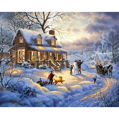 A7910 landscape snow cross stitch Oil painting girl 11/ 14ct /16/28/27CT cloth cotton thread embroidery DIY handmade