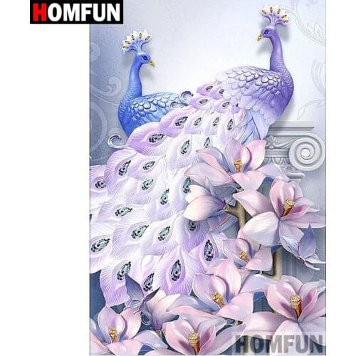 HOMFUN Diamond Painting Cross Stitch "Animal peacock" 5D DIY Diamond Embroidery Full Square/round Rhinestone Of Picture A07718