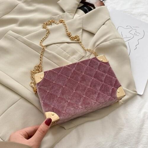 Velvet Rhombus Embroidery Thread Design Small Square Bag 2021 Trend Chain Ladies Messenger Bag Women Shoulder Bag Ladies Flap