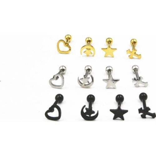 Free Shippment 50PCS Body jewelry-Stainless Steel Logos Ear Stud Tragus/Helix Bar/Stud Upper Prong Diath Cartilage Earring 16g