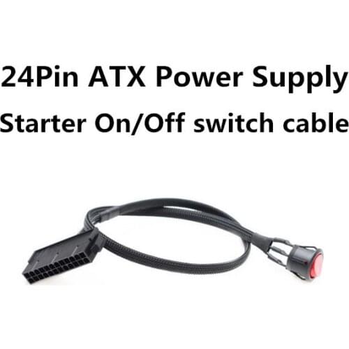 50cm 24 Pin ATX Power Supply Starter On / Off Switch Power Cable with LED Red Lighting
