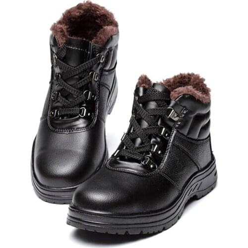 Winter Safety Shoes Men Boots Genuine Leather Steel Toe Shoes Warm Plush Lightweight Breathable Casual Anti-puncture Work Boots