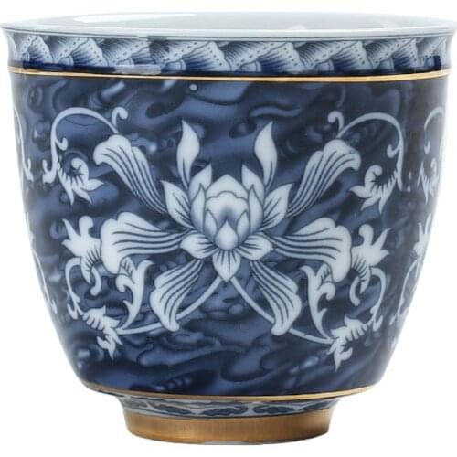 Grilled Flower Tea Set Hand-Painted Gold Foil Ceramic Full Color Single Cup Small Cup Kung Fu Tea Set Teacup Master Cup
