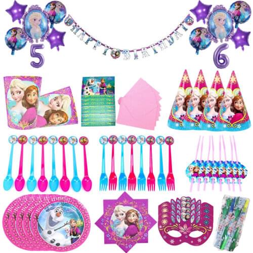 Disney Anna and Elsa Princess Frozen Theme Party Decoration Kid Disposable Tableware Birthday Party Deco Supplies Baby Shower