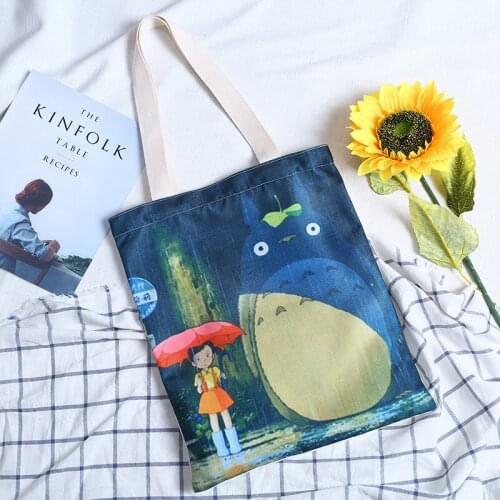 33*40cm Anime Totoro Creative Cute Cartoon totoro Cat Printed Canvas Tote Student Fashion Portable Handbag Shoulder Bag Bookbag