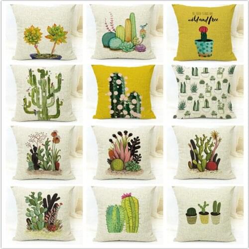 Image Tropical Leaf Green Cactus Pillow Cushion Cover Cacti Succulents Large Polyester Cotton Decor Sofa Sunset Throw Pillowcase