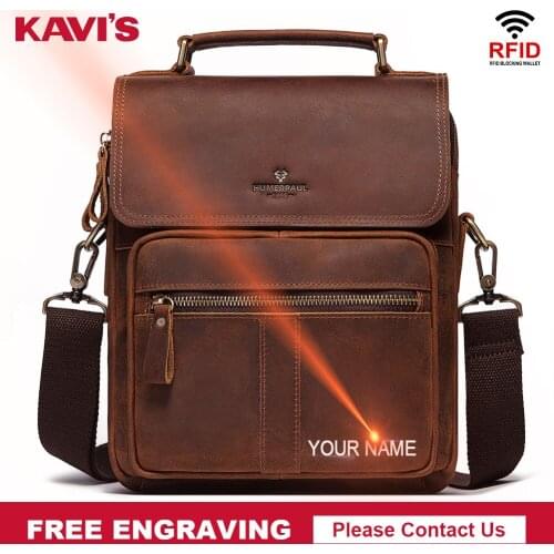 KAVIS Crazy Horse Leather Mens Shoulder Bag Vintage Messenger Bags Male Bolsos Crossbody Bags Quality Mans Handbag for Travel