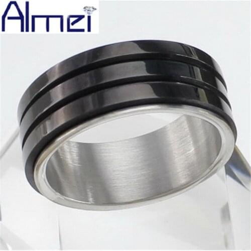 Almei Ring Stainless Steel for Men Fashion Black Cool Male Cheap Jewelry Size 8/9/10/11 For Party Gift Big Anel Masculino Sale