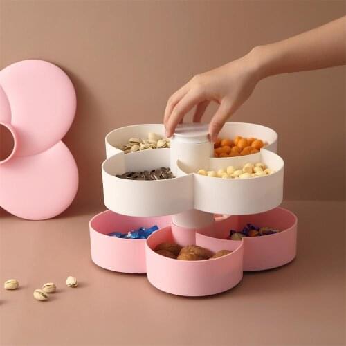 Flower Shape European-Style Creative Candy Box Living Room Coffee Table Sealed Double-Layer Rotating Snack Tray
