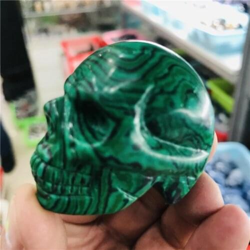 Healing Crystal Malachite Crystal Skull Quartz crystal Carving Natural Reiki skull Jeweler collection statuettes decoration
