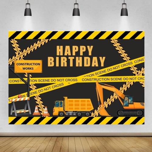 Cartoon Happy Boy Birthday Party Construction Vehicle Engineering Customized Poster Photography Background Photo Backdrop Photo