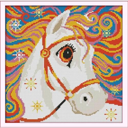 Rainbow horse cross stitch kit cartoon 14ct 11ct count print canvas stitching embroidery DIY handmade needlework