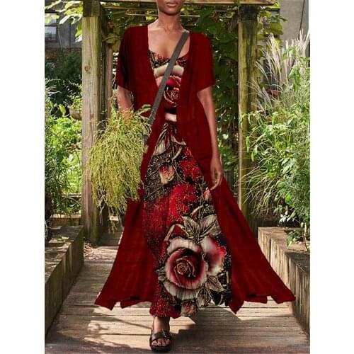 2021 new product popular printing two-piece suit, sling dress, womens outer shawl