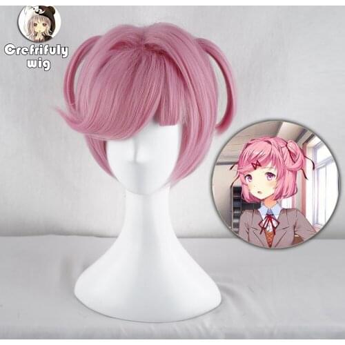 Anime DDLC Doki Doki Literature Club Natsuki Pink Short Wig Cosplay Costume Women Heat Resistant Synthetic Hair Party Wigs