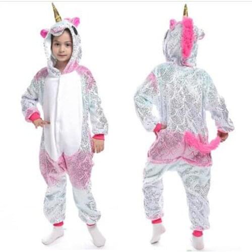 Winter Unicorn Pajama Children Sleepwear Panda Girls Boys Cat Oneises Pijamas for 4 -12Years Licorne Costume Flannel Jumpsuit