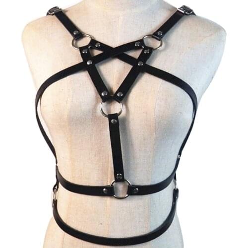 PU Leather Harness For Women Adjustable Body Punk Strap Cage Bra Party Apparel Sexy Underwear dance Wear Doulble Waistbelts