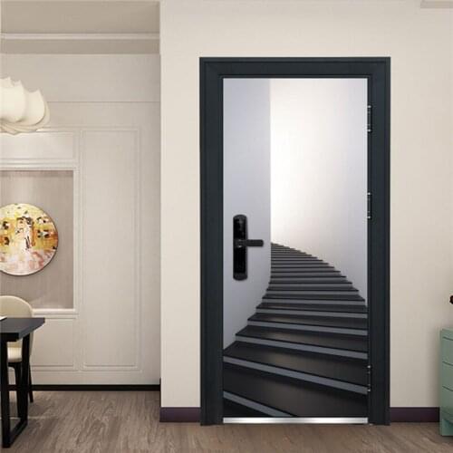 Large Size Poster On The Door Black Corner Stairs Peel And Stick Kitchen Living Room Waterproof Mural Cafe Decor Door Stickers