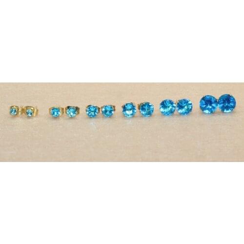 Size 3mm to 8mm 316L Stainless Steel Ocean Blue Color Round Zircon Stud Earrings No Fade Allergy Free Brief Jewelry