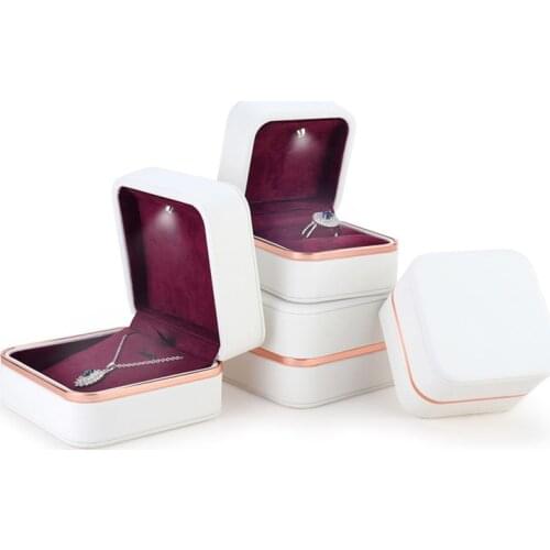 Luxury LED Light PU Leather Ring Pendant Box Creative Exquisite Wedding Jewelry Necklace Gift Display Storage Case