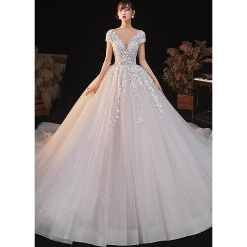 Sexy Appliques A-Line Wedding Dress 2020 Gorgeous Crystal Deep V neck Ball Gown Bridal Gown Vestido de Noiva buy china direct
