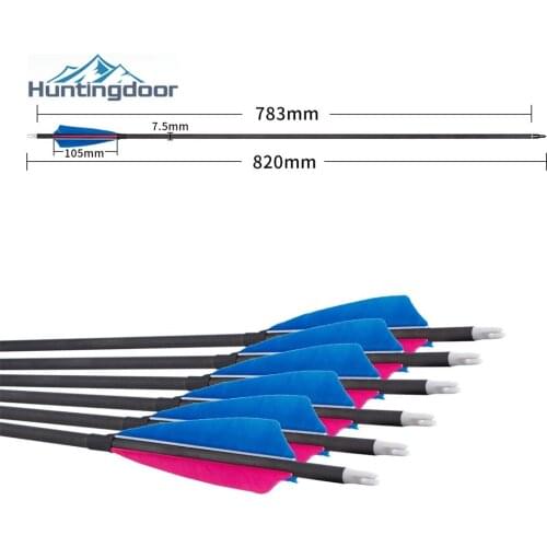 6pcs 32Inch Carbon Arrows 4" Real Turkey Natural Feather Spine 350 ID 6.2mm Archery Arrows for Hunting Shooting Recurve Bow