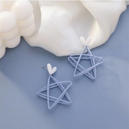 Fresh Sky Blue Hollowed-out Double Pentacle Star.Earrings for Heart-shaped Women, New Jewelry for 2020