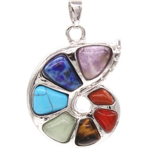 Trendy-beads Unique Design Silver Plated Spiral Shape 7 Color Stones Chakra Healing Balancing Pendant
