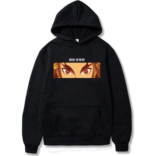 Hot Sale Demon Slayer Kimetsu No Yaiba Kyojuro Rengoku Hoodies Harajuku Flame Hashira Eyes Printing Sweatshirt Women Men Hoodies