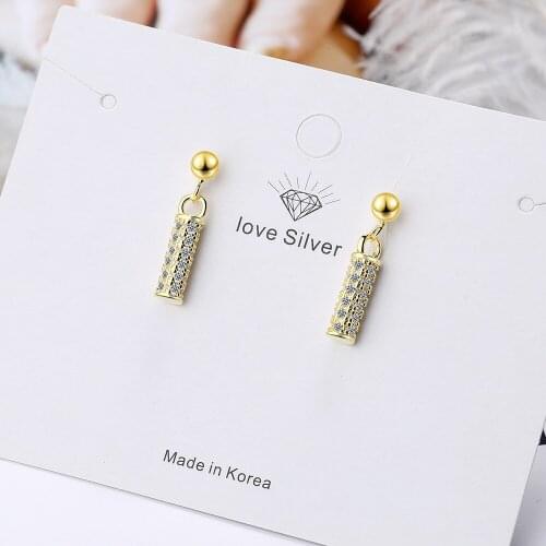 925 silver earrings long cylindrical zircon earrings female simple temperament sweet earrings designer jewelry