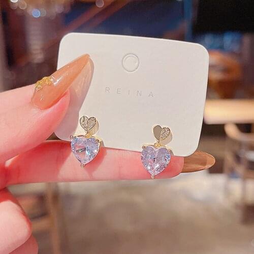 2021 Korean Fashion Jewelry New Trend Gold Silver 925 Silver Crystal Zircon Heart Earrings Piercing Stud Earrings For Women