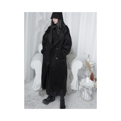 New yamamoto-style design dark retro womens Korean version of the medium-length tweed coat thickening wool coat fashion