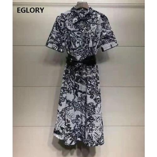 100%Cotton Dress 2021 Summer Fashion Clothes Women Turn-down Collar Vintage Print Belt Deco Short Sleeve Casual Long Shirt Dress