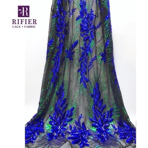 2019 Sequined Embroidered Net Fabric In Royal Blue Unique Style Sequins Tulle Laces Senegal Indian Wedding Dress Mesh Material