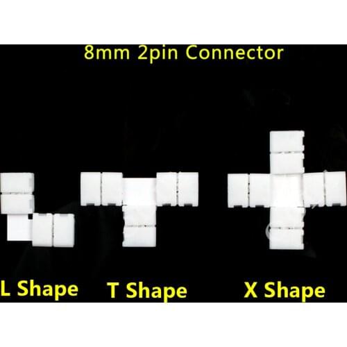 5 PCS L T X SHAPE 8MM PCB 2Pin RGB LED connectors for 12V 3528 8mm width Strip free welding clasp lamp Quick Splitter