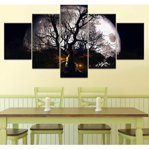 5 Pieces Wall Art Canvas Painting Halloween Haunted Tree Full Moon Poster Nordic Decoration Home Living Room Pictures