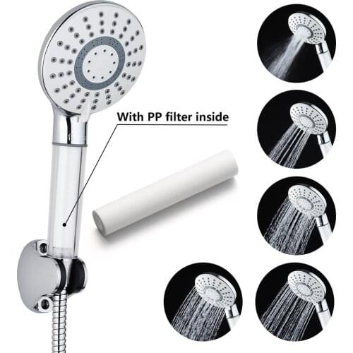 ABS White Crystal 5 Funtion Handheld Shower Head Bathroom Shower Filtered Hand Shower Faucet Accessories Rainfall