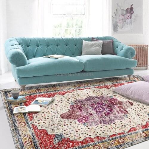American Retro Big Red Color Ethnic Style Living Room Bedroom Bedside Carpet Floor Mats