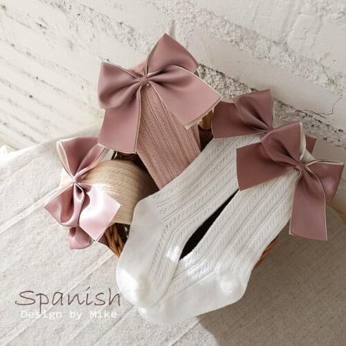 Ins Childrens Spanish Foreign Style 100 Cotton Medium Stockings European And American Moving Circle Mesh Lace Bowknot Baby Sock