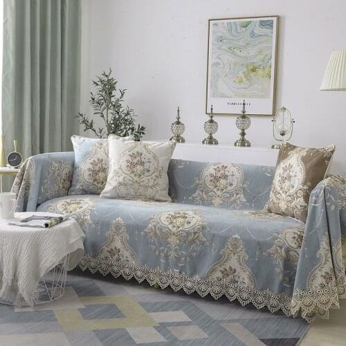 European Sofa Covers Floral Couch Covers Full Covered Four Season Slipcover with Tassel Queen Sofa Towels for Living Room Decor