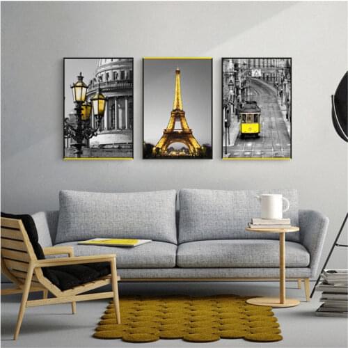 HAOCHU Europe and American City Landscape Building Dusk Classical Black and White Creative Home Art Decoration Canvas Painting