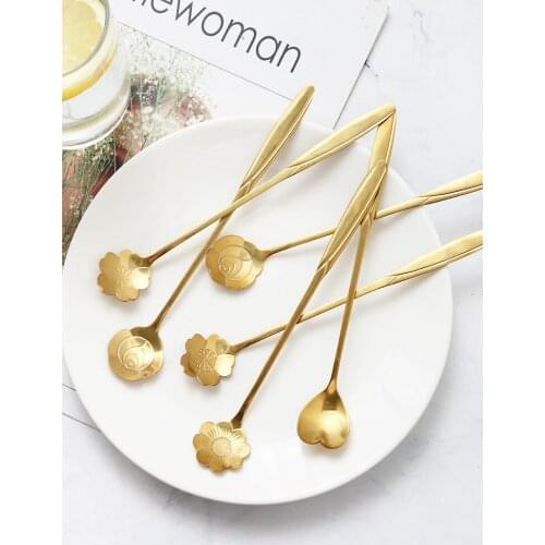 Coffee Spoon Long Handle Stirring Spoon Dessert Spoon Cute Girl Stainless Steel Net Red Cherry Blossom Spoon Stirring Rod Cup Sp