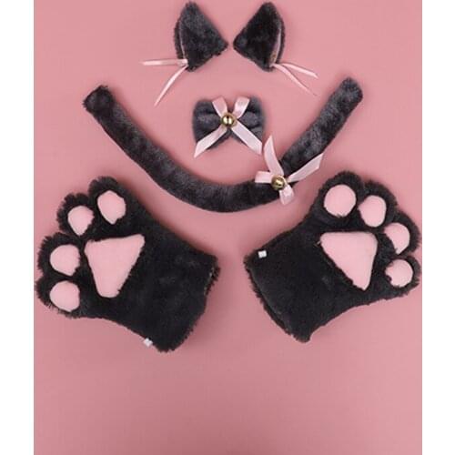 Cat Suit 4-piece Roleplaying Cat Tail Ear Clip Collar Claw Gloves Lolita Anime Gothic Halloween Props