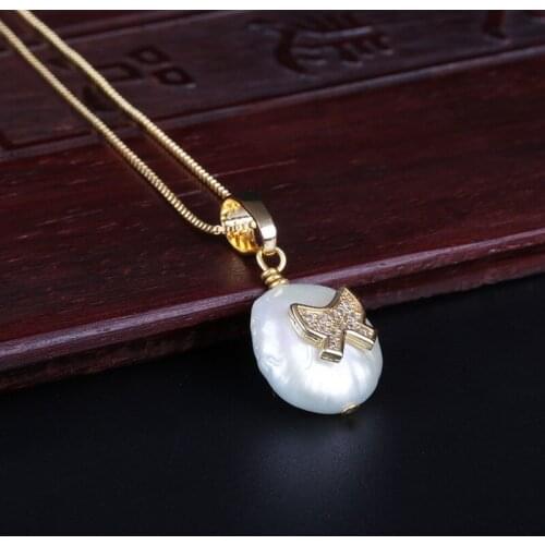 Cubic zircon micro paved tie knot charm natural freshwater pearl bead dainty gold link chain pendant choker necklace for women