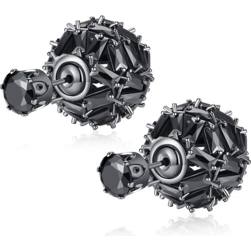 LUOTEEMI Fashion Jewelry Double Side Ball Round Stud Earrings Clear Black Cubic Zirconia Brincos for Girl Friends Christmas Gift