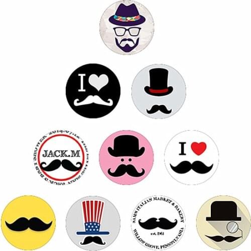 Gentleman beard 10pcs mixed 12mm/16mm/18mm/25mm Round photo glass cabochon demo flat back Making findings ZB0309