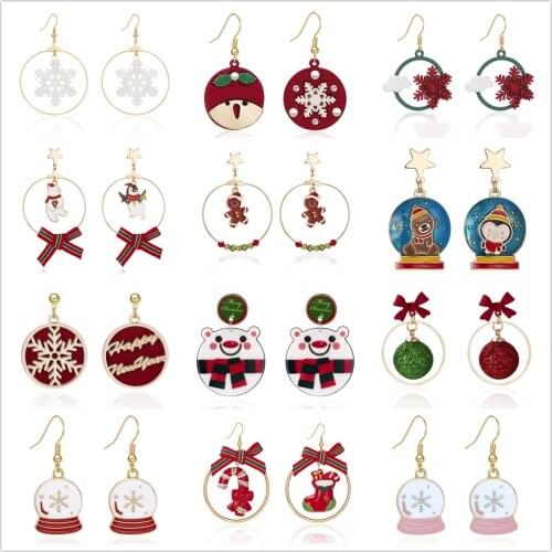 2021 New Trend Christmas Drop Earrings For Women Geometric Round Cute Snowman Penguin Little Bear Hook Earrings Jewelry Gifts