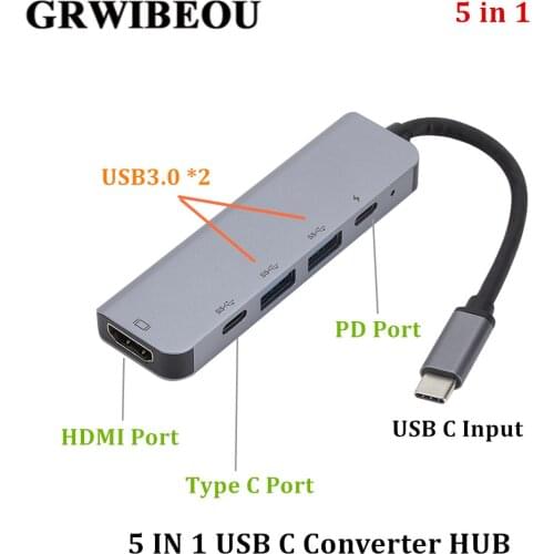 Grwibeou New Arrival 5 in 1 type C HUB USB 3.1 TO HDMI And USB 3.0 hub for Macbook High Quality usb c adapter Converter USB HUB