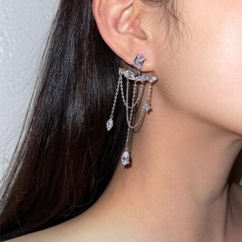 Luxury Exaggerated Long Chain Tassel Drop Earrings for Women 925 Silver Crystal Elegant Temperament Wedding Engagement Jewelry