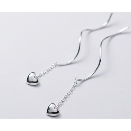S925 Sterling Silver Color Smooth Simple Wave Ear Lines Dangle Earrings for Women Girls Daughter Jewelry Gift